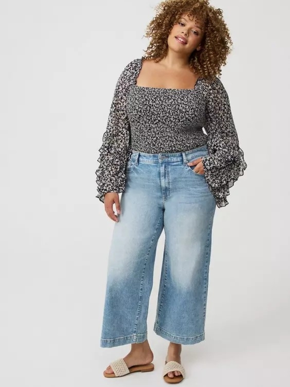 NWT Torrid Chiffon Ruffle Long-Sleeve Top, Navy Floral